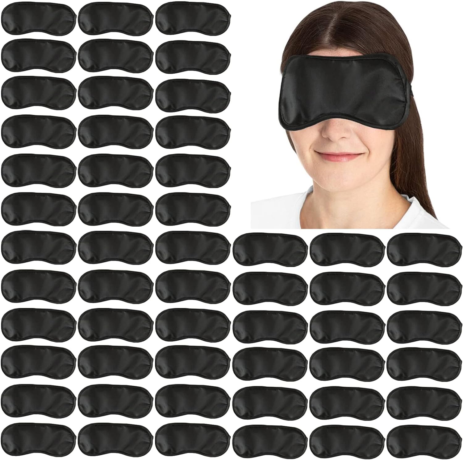 100PCS Sleep Masks Blindfold Eye Masks with Adjustable Strap for Women Men Eye Shade Cover for Travel Team Building Airplane (Black)