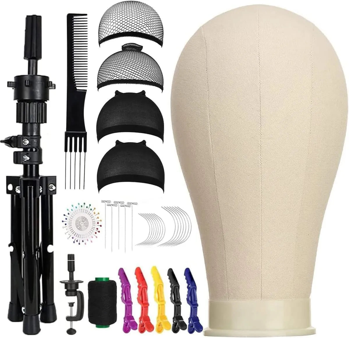 "Get Your Wigs Ready with our 23 Inch Canvas Block Wig Head and Stand - Perfect for Wigs Making and Display
